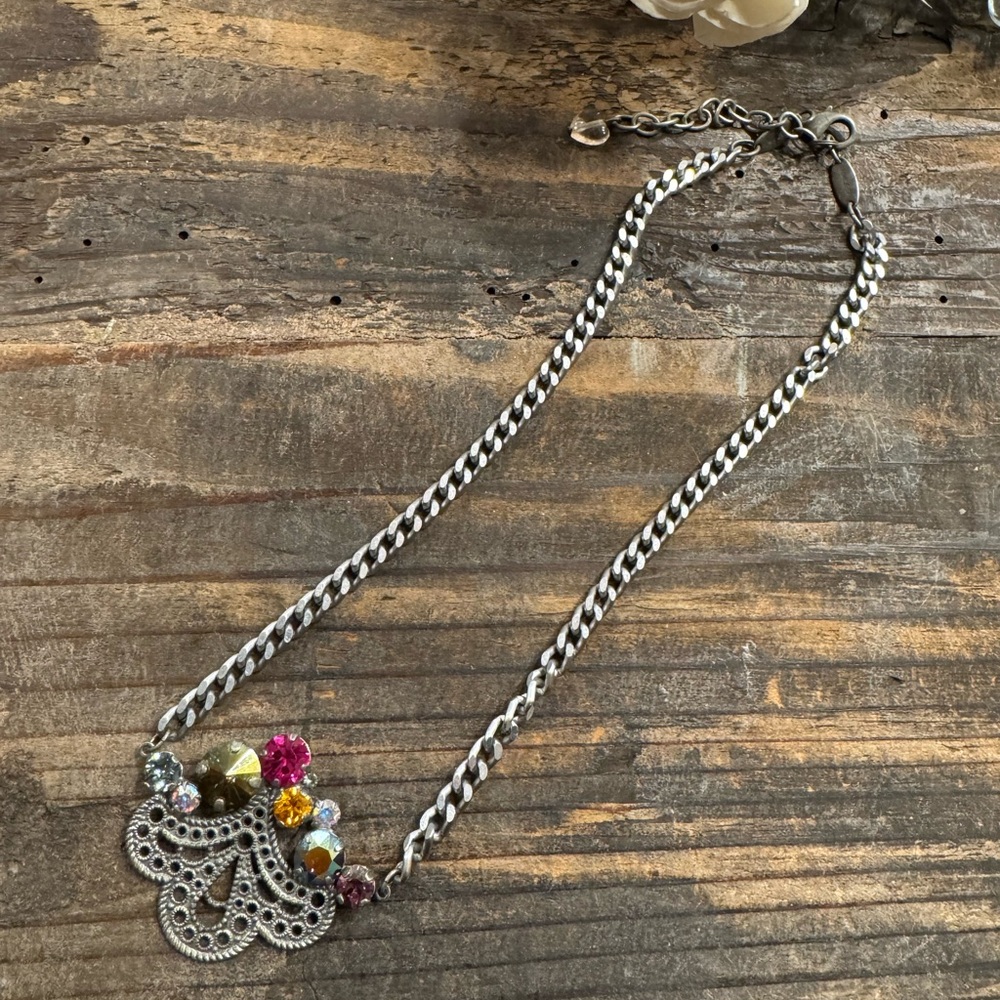 Sabika Edition Silver Tone Necklace with Multicolor Crystal Pendant